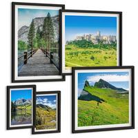BILDER SET 5er Set - 50x50 cm & 20x30 cm & 40x60 cm Schwarzer Rahmen - Wasserfälle, Berge, Wolken, Herbst - Schwarz, Kunststoff (40/60cm) - TULUP