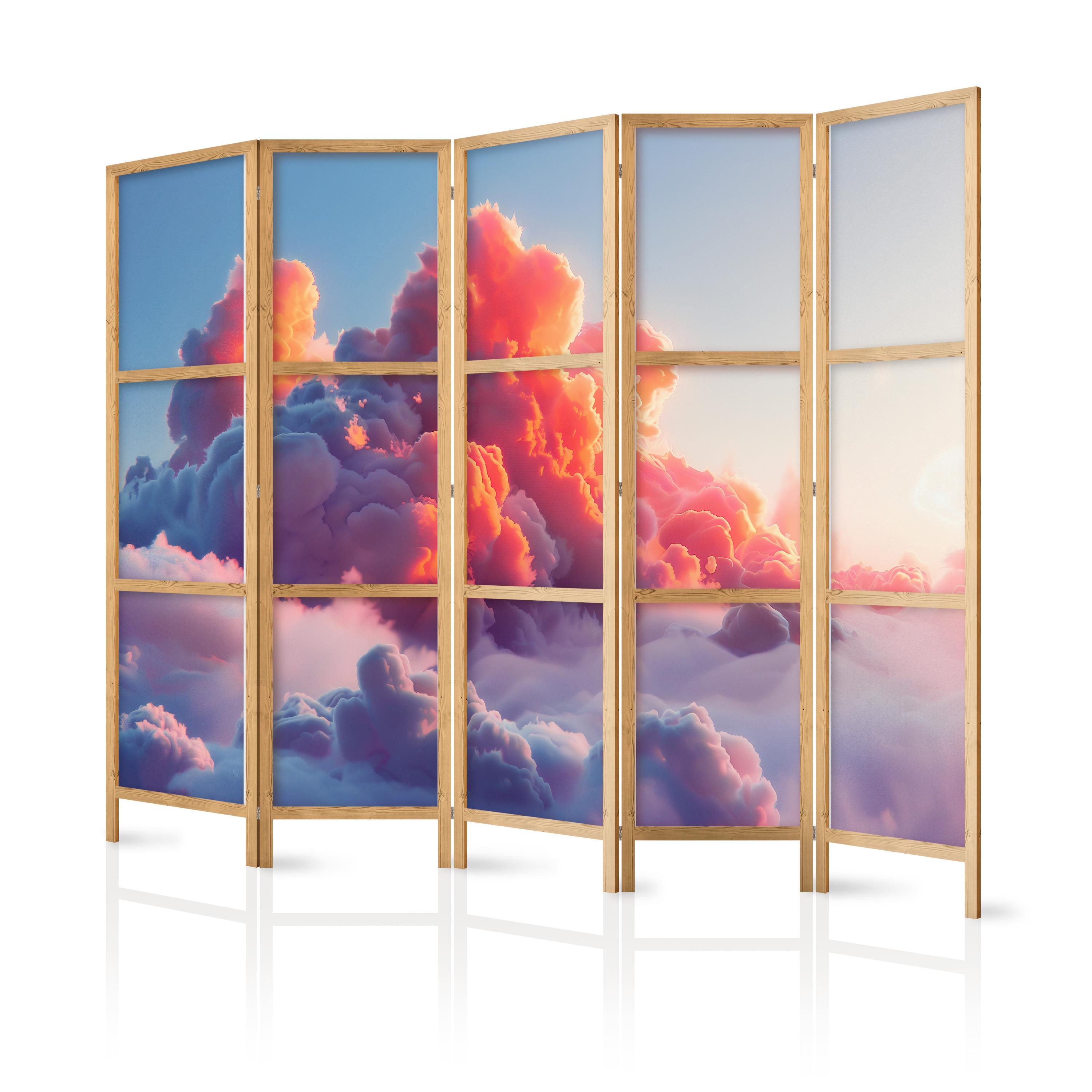 PARAVENT Japanischer 5-tlg 225x172 cm Bunte Wolken - Multicolor, Holz/Textil (225/172/3cm) - Muralo