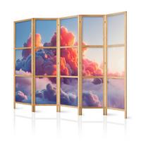 PARAVENT Japanischer 5-tlg 225x172 cm Bunte Wolken - Multicolor, Holz/Textil (225/172/3cm) - Muralo