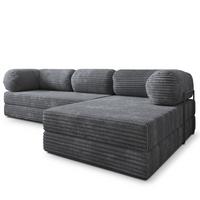 ECKSOFA ETERA modulares Boneless Sofa mit Schlaffunktion Grau Kordstoff - Dunkelgrau, Textil (270/160cm) - MASSENO