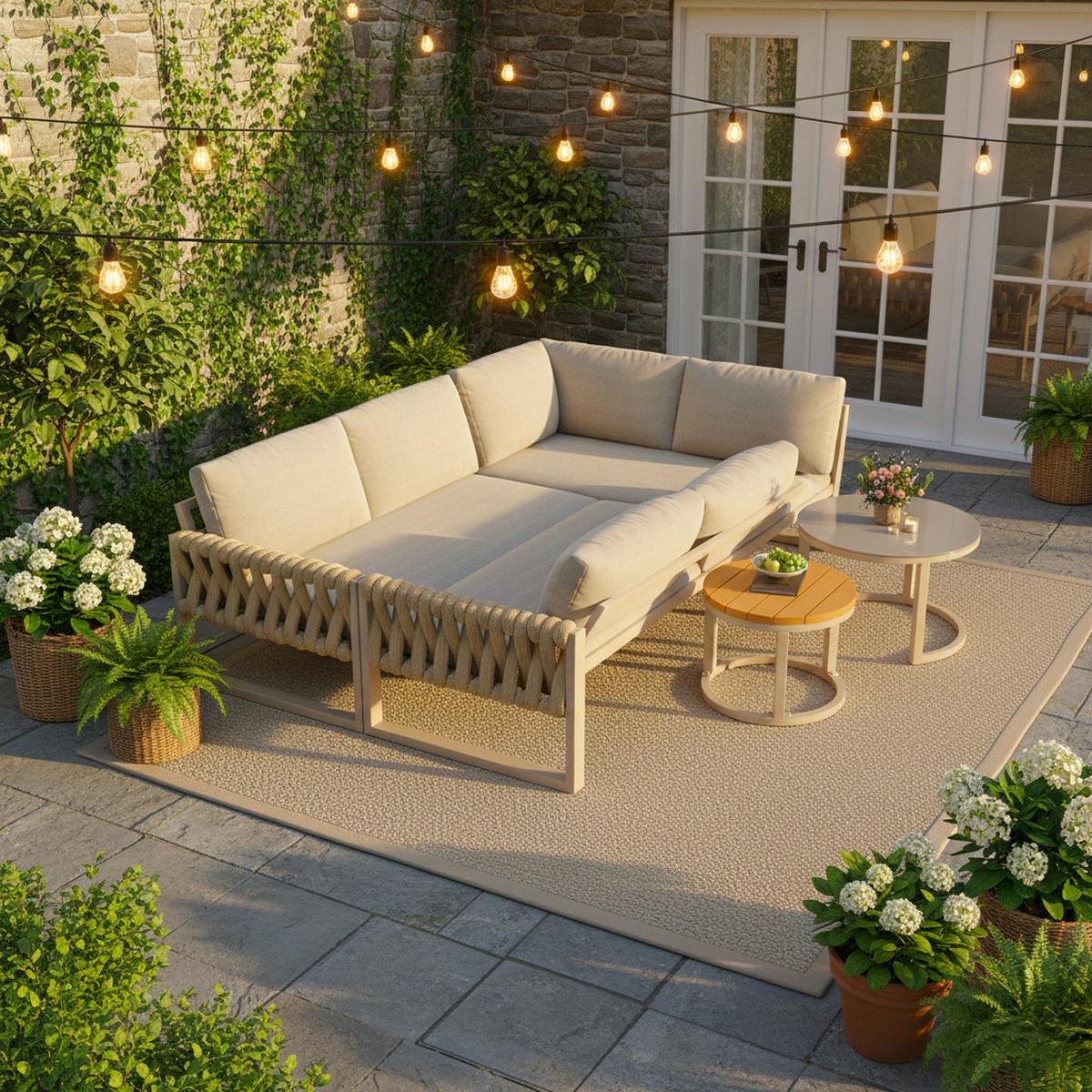 LOUNGEGARNITUR Metall Beige Ecksofa mit 2 Beistelltischen - Beige, Metall - Urban Meuble