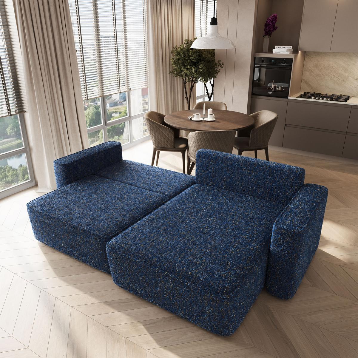 ECKSOFA BELISE BL Blau Chenille mit Schlaffunktion - Blau, Holz/Textil (252/162cm) - MASSENO