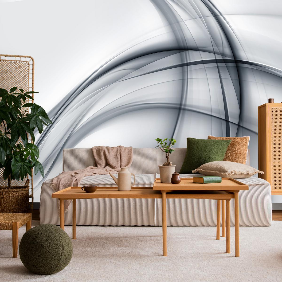 FOTOTAPETE für Wohnzimmer Abstrakte Graue Linien Muster Modern 450x315 - Schwarz/Grau, Papier (450/315cm) - Muralo