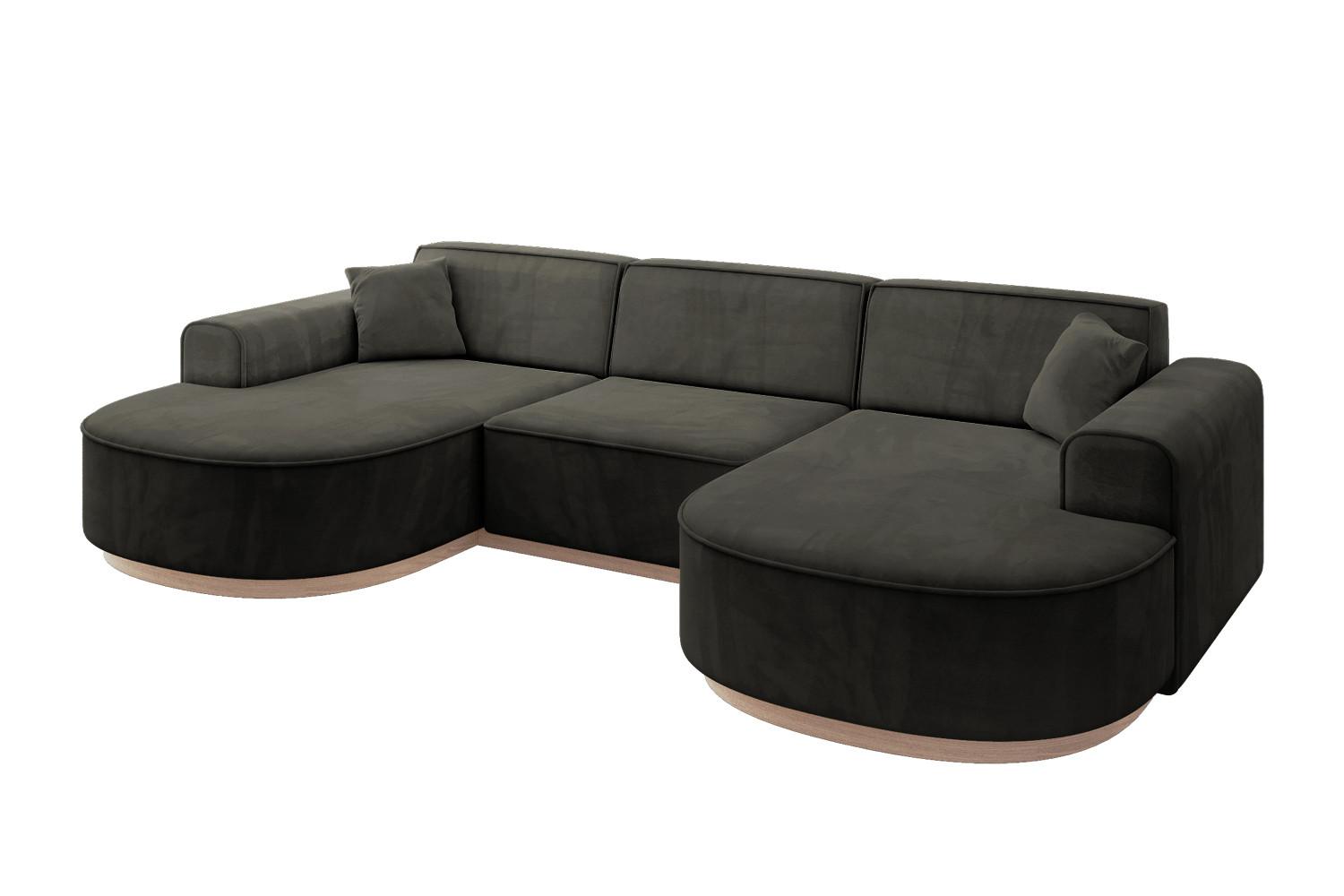 WOHNLANDSCHAFT MARI-U1-v1 - 303x171x83 cm Schwarz Velours - Schwarz, Holzwerkstoff/Textil (303/83/171cm) - ALTDECOR