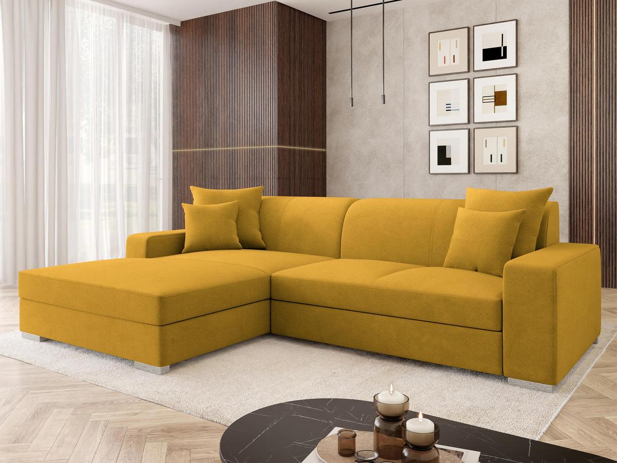 ECKSOFA Mexico, Seite: Links - Currygelb/Chromfarben, Holz/Kunststoff (263/178cm) - MIRJAN24
