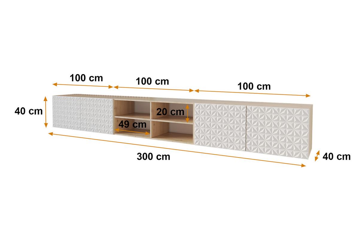 LOWBOARD VIRA-W 3x100x40x40 cm - Artisan / Weiß - Weiß, Holzwerkstoff (300/40/40cm) - ALTDECOR