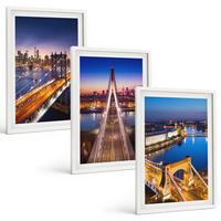 BILDER SET 3er Set - 40x60 cm Weißer Rahmen - Städte bei Nacht, Brücken, Flüsse - Weiß, Kunststoff (40/60cm) - TULUP