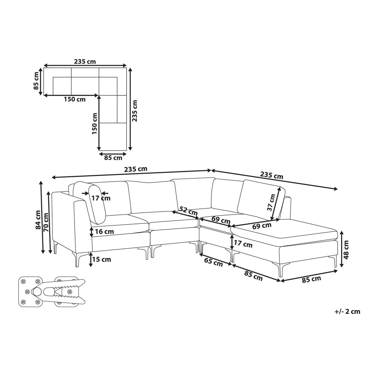 ECKSOFA Modul 4-Sitzer linksseitig Grün Samtstoff mit Ottomane Evja - Grün, Textil (235/150cm) - Beliani
