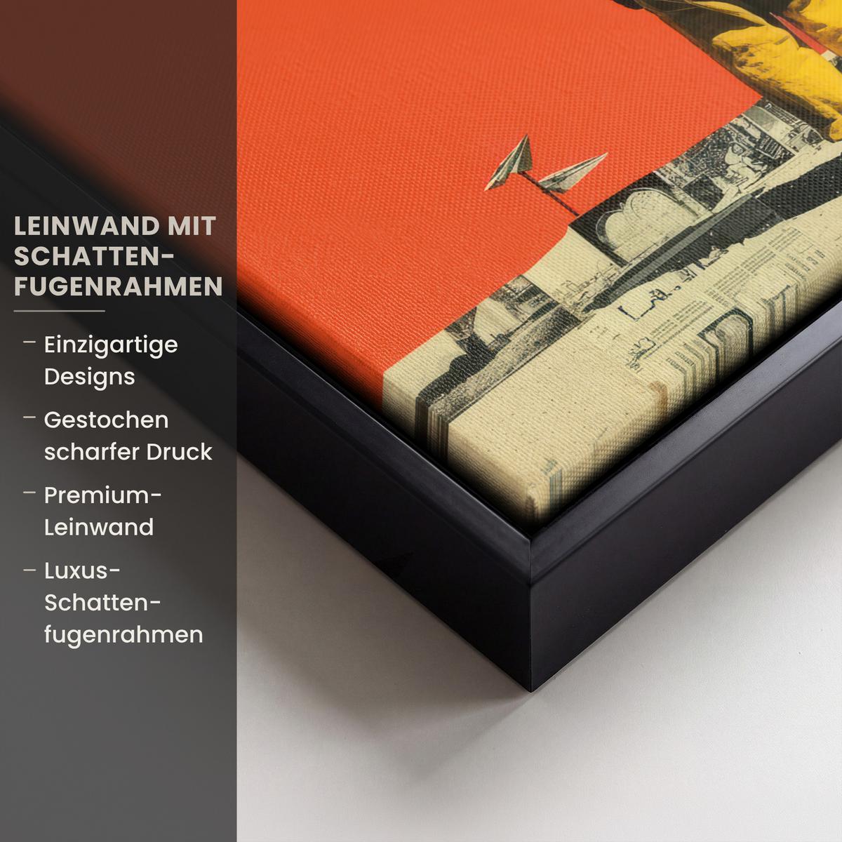 LEINWAND Bilder mit Rahmen - Retro - Junge - Hund - Rot - Grün - 40x30 - Orange, Textil (40/30cm) - MuchoWow