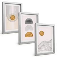 BILDER SET 3er Set - 20x30 cm Silberner Rahmen - Abstrakte Formen in Beige und Grau - Silberfarben, Kunststoff (20/30cm) - TULUP
