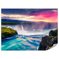 FOTOTAPETE für Esszimmer Godafoss Wasserfall Sonnenuntergang Natur 300x210 - Multicolor, Papier (300/210cm) - Muralo