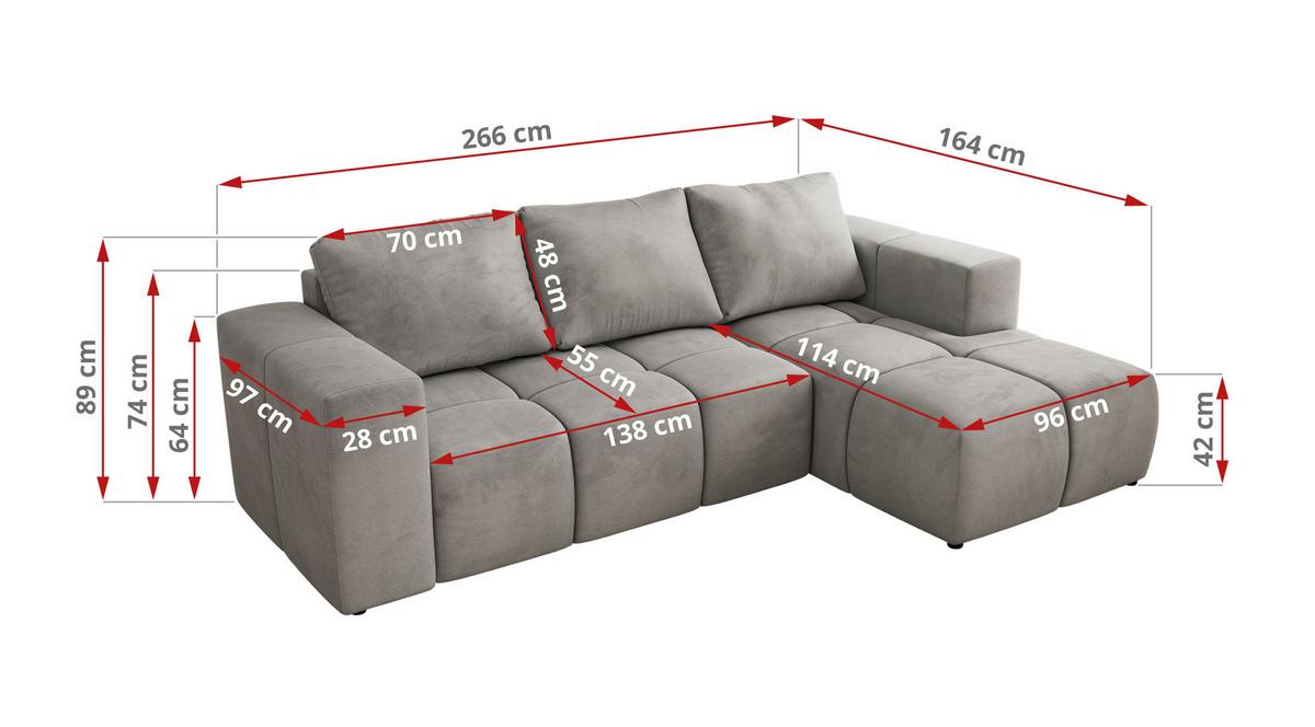 ECKSOFA MONIVA Hellgrau Velvet - Links - Hellgrau/Schwarz, Kunststoff/Textil (164/266cm) - MKS