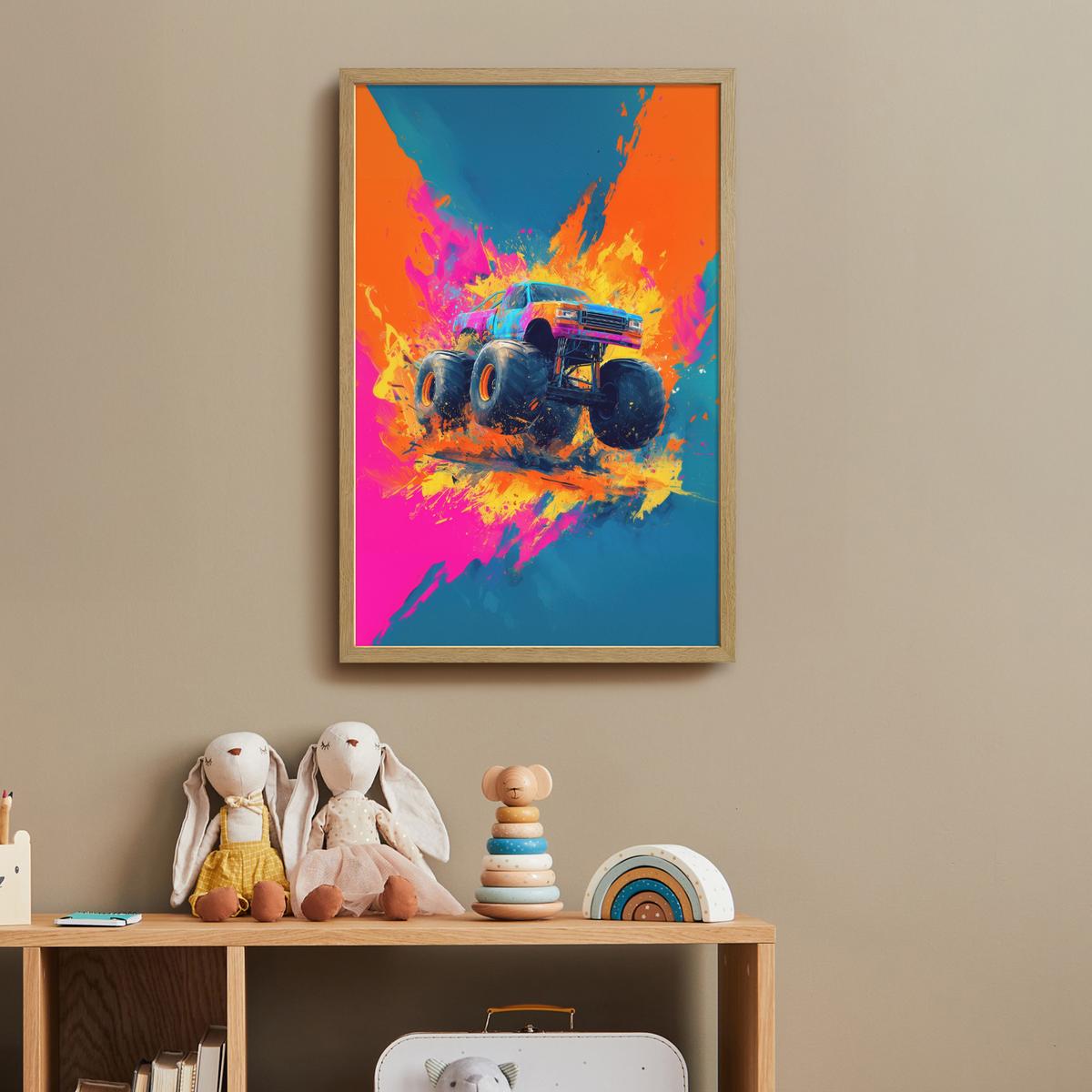 NACHTTISCHLAMPE MIT AKKU Monstertruck - Abstrakt - Farbspritzer - Farbenfroh 40x60 cm - Pink, Holzwerkstoff (8/40/60cm) - OnlyWow