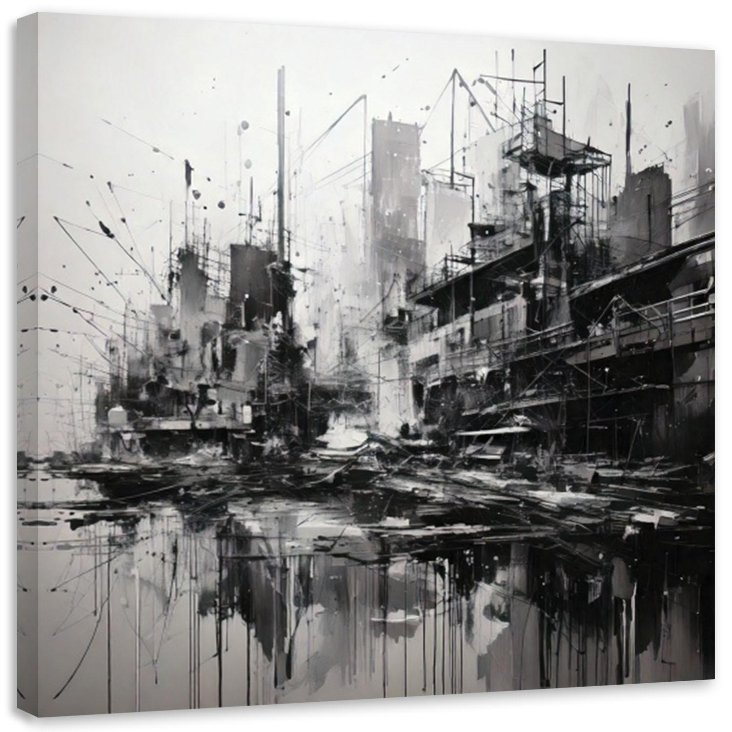 LEINWANDBILD Stadt Architektur Monochrom 50x50cm - Schwarz, Textil (50/50cm) - Feeby