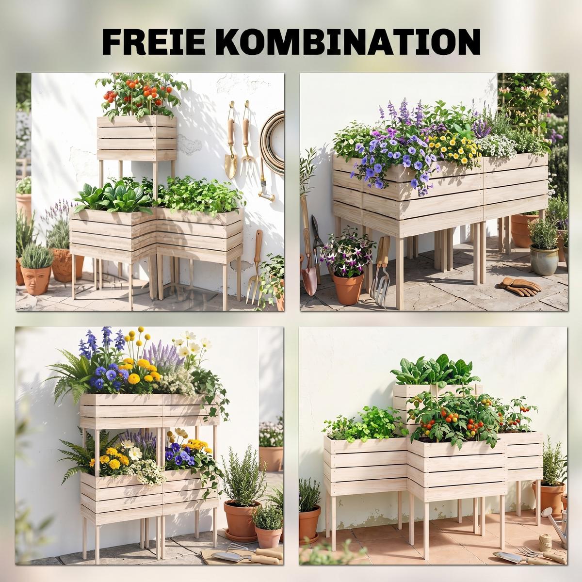 HOCHBEET Pflanzkasten aus Holz, 4 Kombinationsmodi, für Garten und Balkon, Naturholz - Fichtefarben, Holz (30/60/50cm) - Outsunny