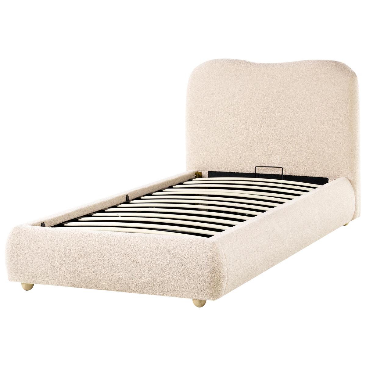 BETT mit Stauraum 90/200 cm Hellbeige Blagnac - Beige/Braun, Textil (90/200cm) - Beliani