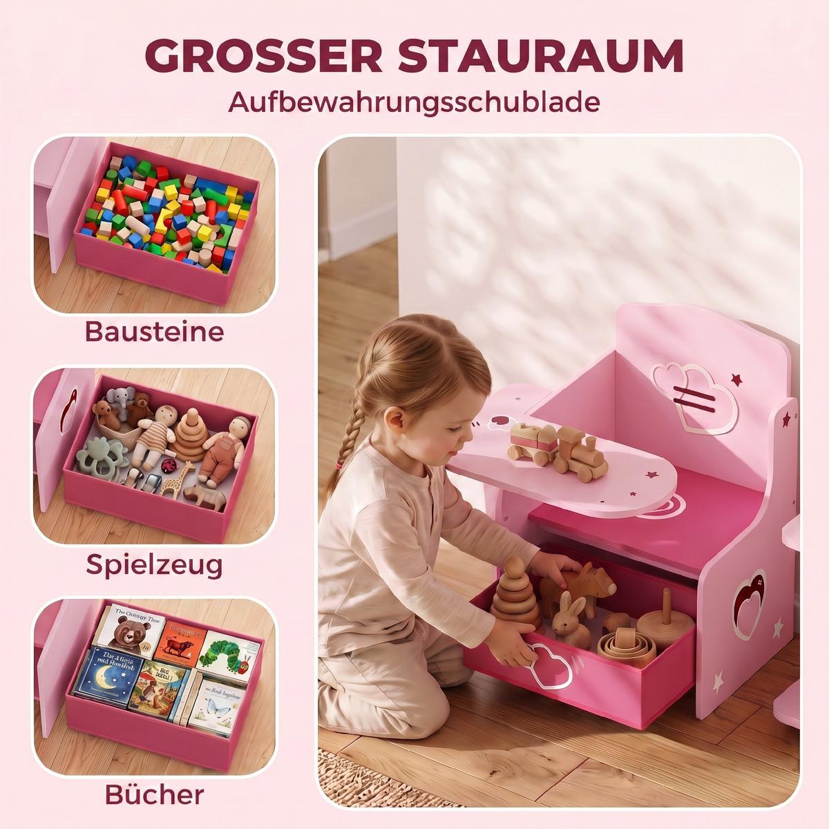 KINDERTISCH-MIT-STUHL MDF Vliesstoff Rosa - Rosa, Holzwerkstoff (51/59/58.5cm) - AIYAPLAY