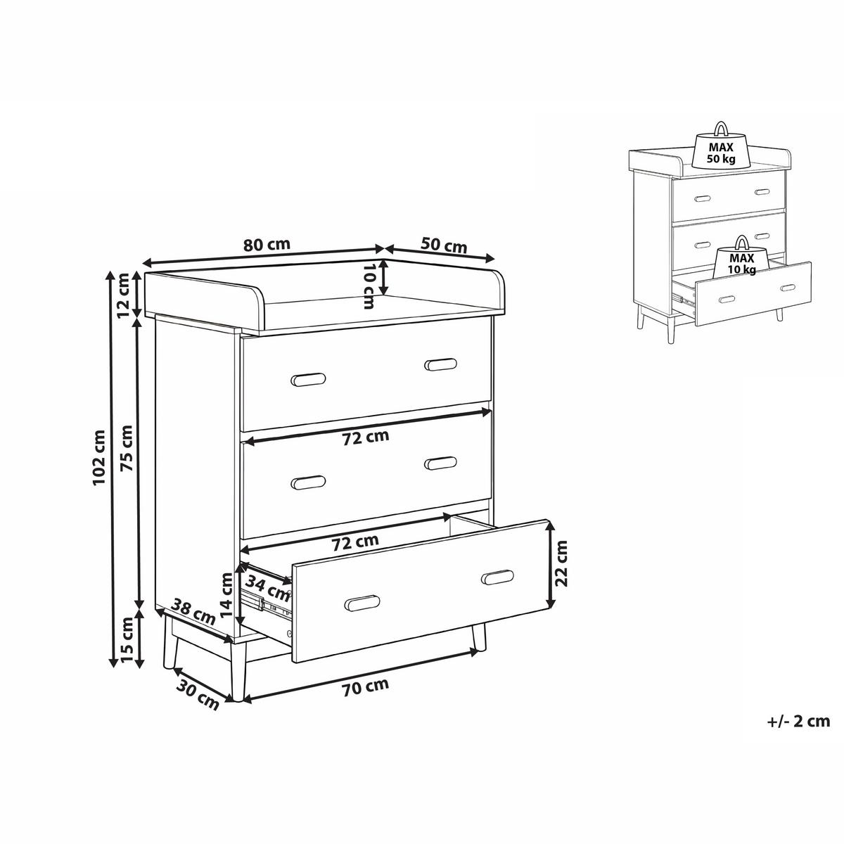 WICKELKOMMODE QUILPIE Hellgrün - Hellgrün, Holzwerkstoff (80/102/50cm) - Beliani