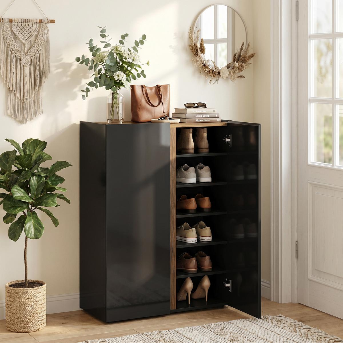 SCHUHSCHRANK Spanplatte Hochglanz-Schwarz - Schwarz Hochglanz, Holzwerkstoff (70/95/33.5cm) - HOMCOM