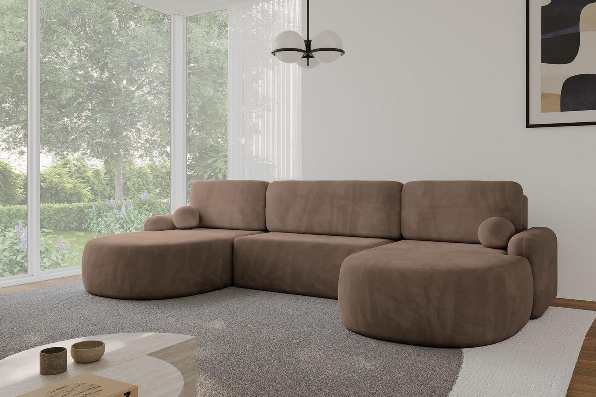 WOHNLANDSCHAFT mit Schlaffunktion und Bettkasten LIRA-U - 335x172x89 Braun - Braun, Holzwerkstoff/Textil (335/89/172cm) - ALTDECOR