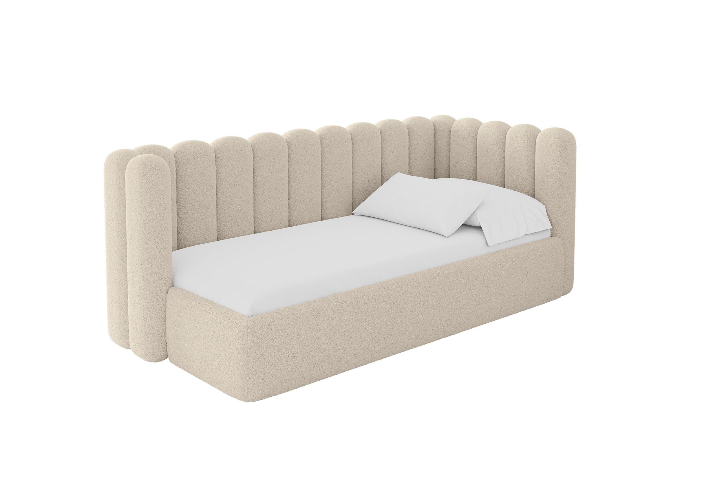 EINZELLBETT Jugendbett mit Bettkasten und Matratze H3/H4, Links - HUGY 100x200 Dunkelbeige - Mokka, Holzwerkstoff/Textil (100/200cm) - ALTDECOR