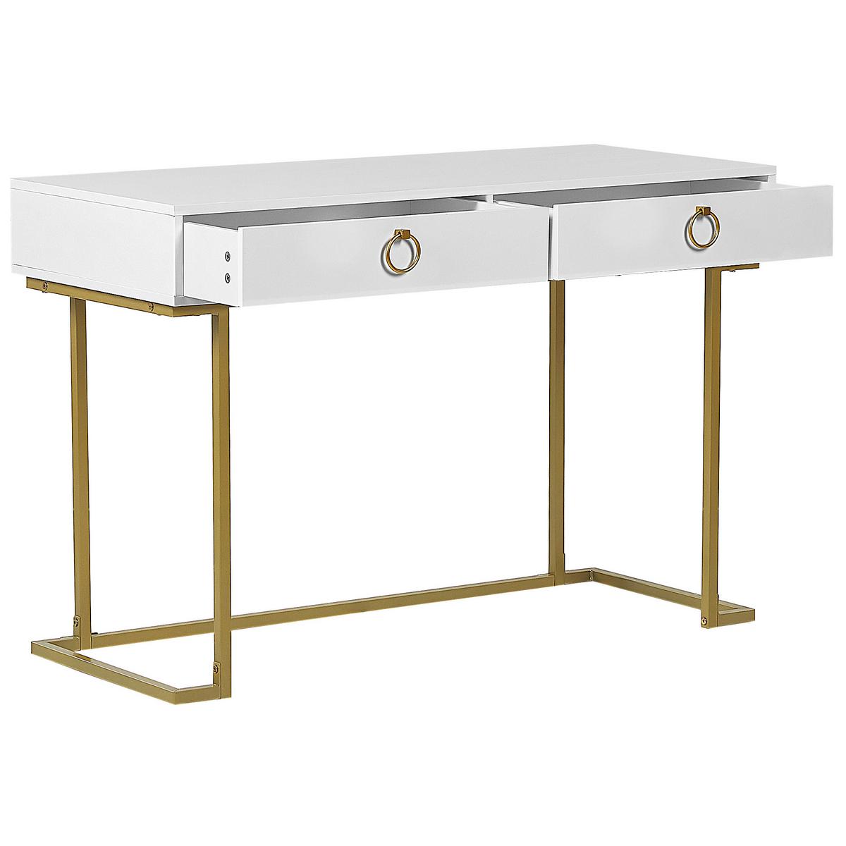 KONSOLENTISCH weiß/gold 2 Schubladen Westport - Goldfarben/Weiß, Metall (50/115/77cm) - Beliani
