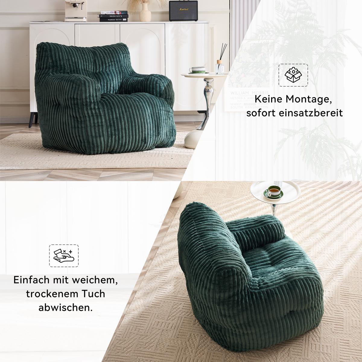SESSEL weicher cord-stoff ergonomischer mit schaumstofffüllung - Grün, Textil (100/70/94cm) - Urban Meuble