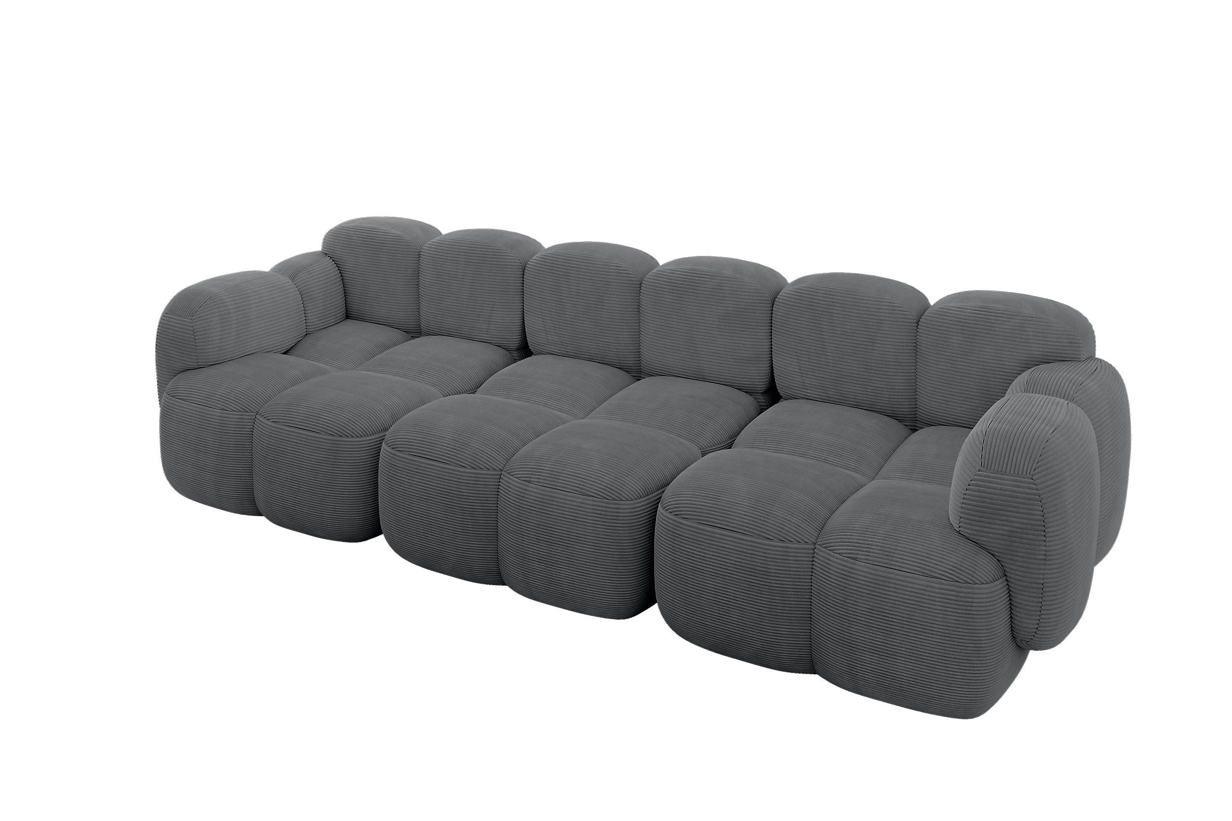 3-SITZER modulares Sofa Miko-S2 300x118x75 cm Dunkelgrau Cord - Graphitfarben/Schwarz, Holzwerkstoff/Kunststoff (300/75/118cm) - ALTDECOR