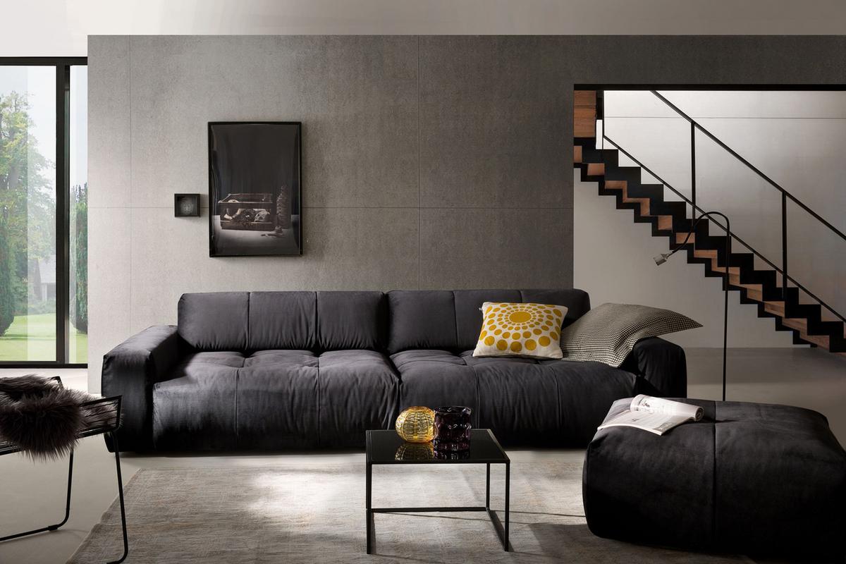 SOFA MIT SITZTIEFENVERSTELLUNG PALACE Schwarz Velvet Relaxfunktion - Schwarz, Textil (298/74/120cm) - KAWOLA