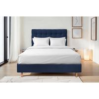 KOPFTEIL gepolstert - Gesteppt – ozeanblauer Samtstoff - 140 cm - Beige/Dunkelblau, Karton/Holz (140/120/10cm) - Sommeil de Plomb