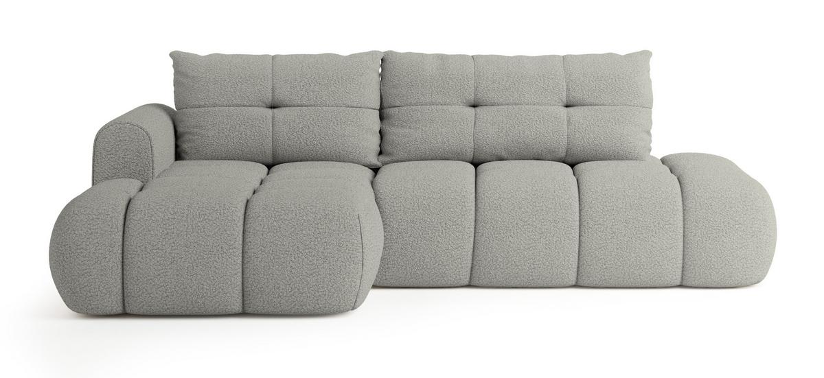 ECKSOFA FLUMA L-S Hellgrau Boucle-Stoff mit Schlaffunktion - Hellgrau, Holz (279/158cm) - MASSENO