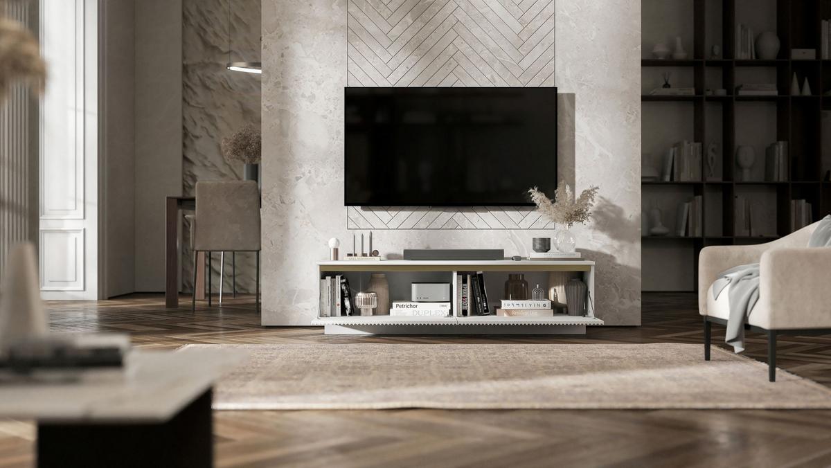 TV-SCHRANK Selene 140 cm Weiß matt Glamour - Weiß, Holzwerkstoff (140/37/35cm) - Meble Lindner