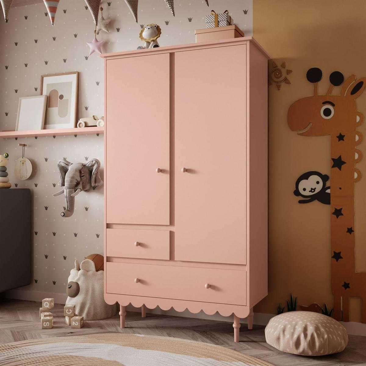 KLEIDERSCHRANK Zweitüriger BABUSHKA, Natürlich Rosa - Rosa, Holzwerkstoff (104/183/50cm)