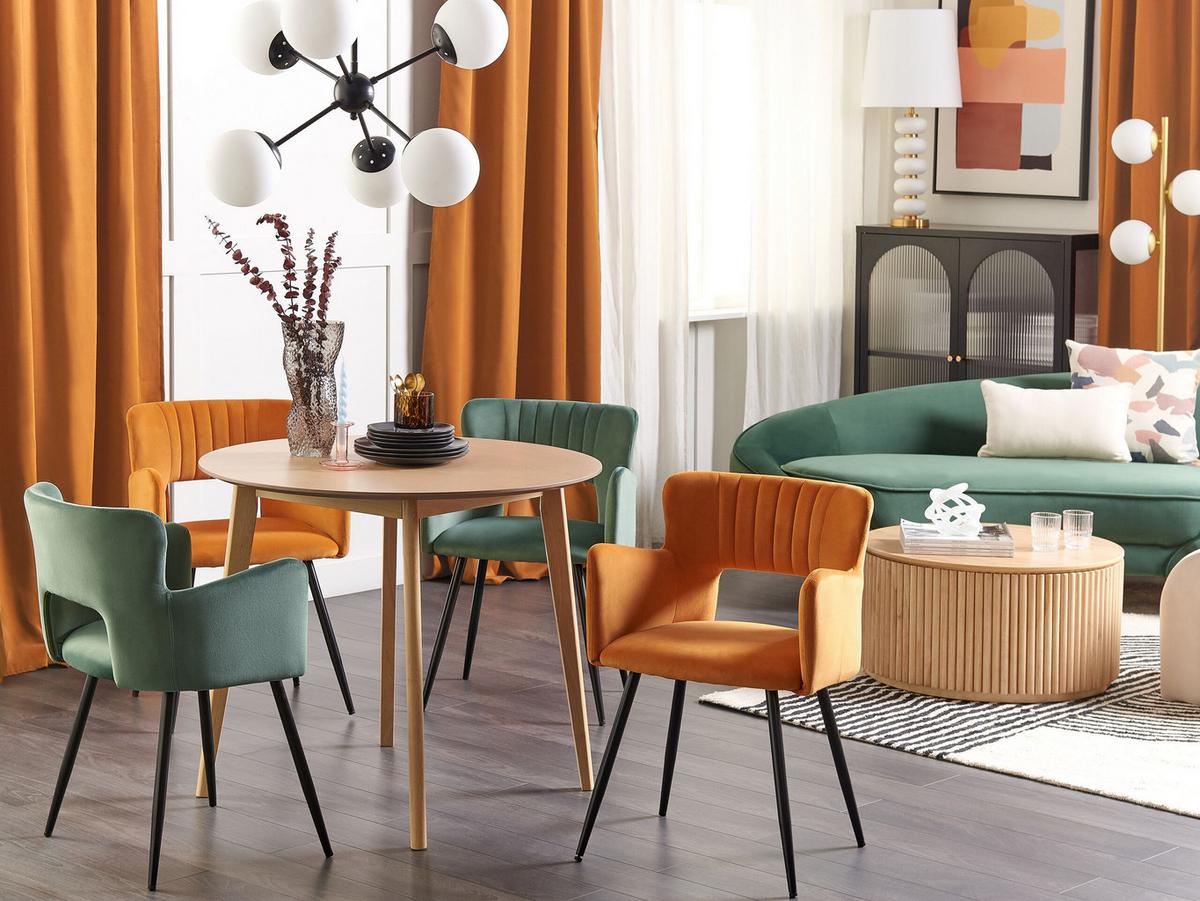 ESSZIMMERSTUHL 2er-Set Samtstoff Orange Sanilac - Orange, Textil/Metall (52/75/44cm) - Beliani