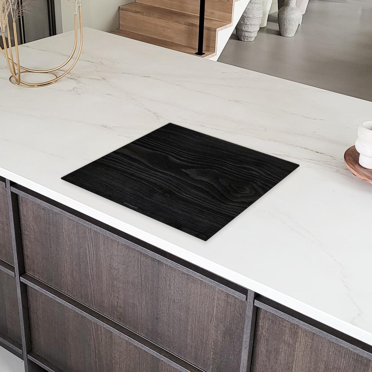 HERDABDECKPLATTE Schwarz - Holzoptik Abdeckung Ceranfeld 59x51 cm - Schwarz, Kunststoff (59/51/0.2cm) - MuchoWow