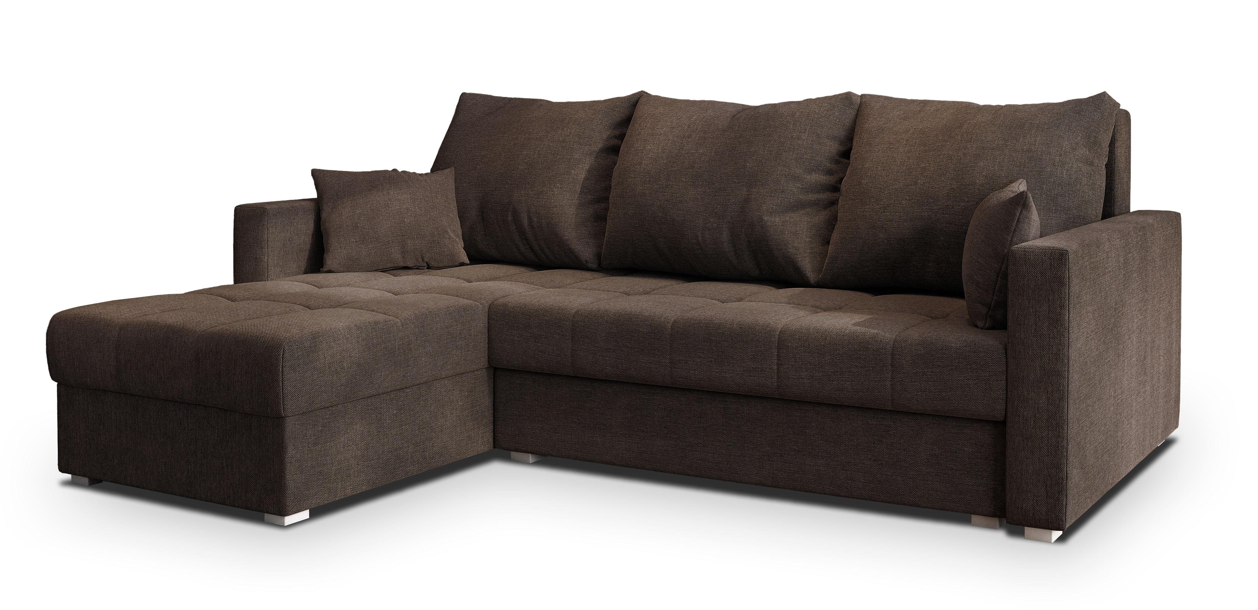 ECKSOFA NIDA Braun Geflochtener Stoff mit Schlaffunktion - Braun, Holz (220/143cm) - MASSENO