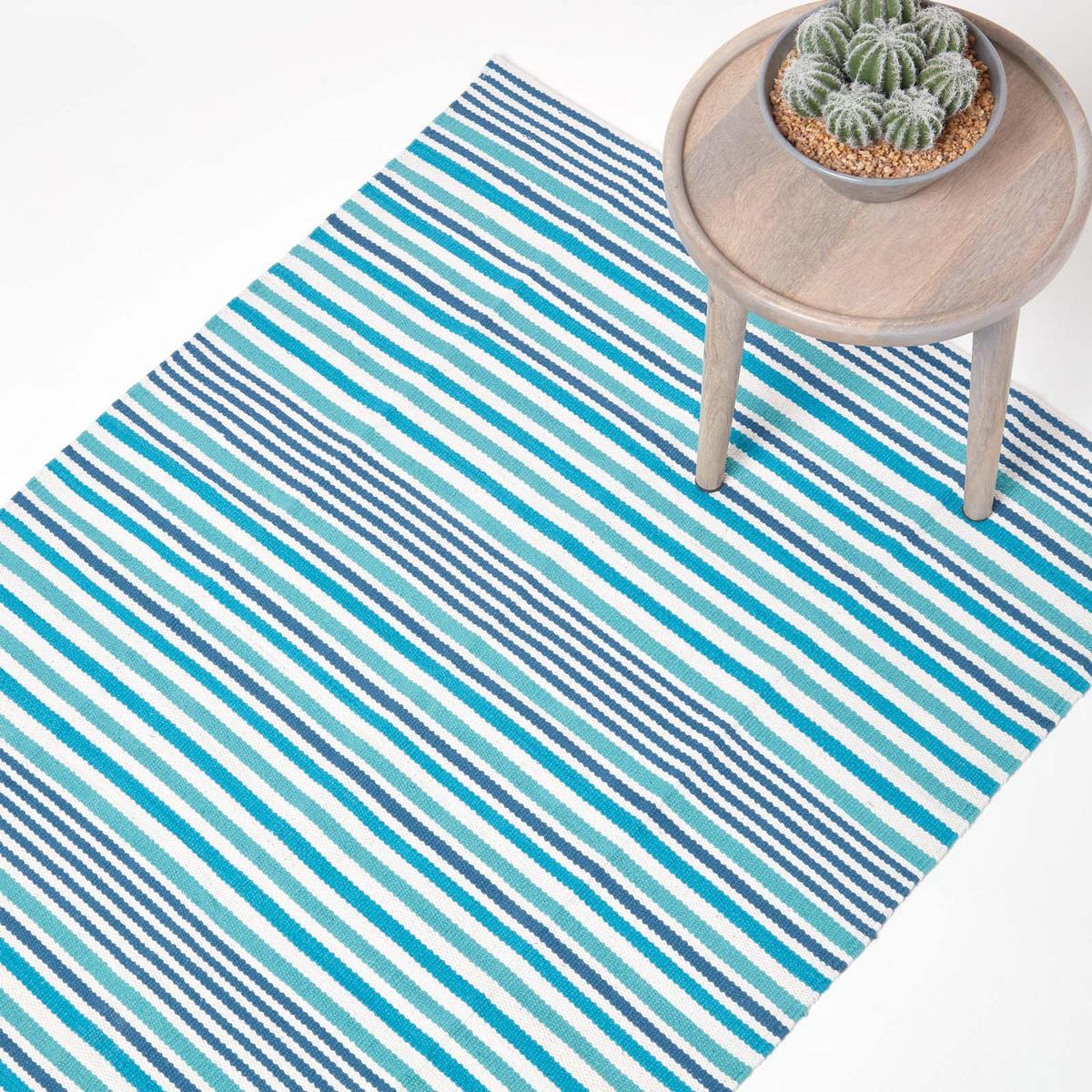 FLACHWEBETEPPICH Baumwolle gestreift 150/240 cm - Blau, Textil (150/240cm) - Homescapes