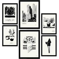POSTER Set Mit 6 In Schwarzer Tinte Hinterhof Künstlerische Und Abstrakte Drucke Für Innenarchitektur A3 & A4 Schwarzer Rahmen - Schwarz, Papier (29/3cm) - Nacnic