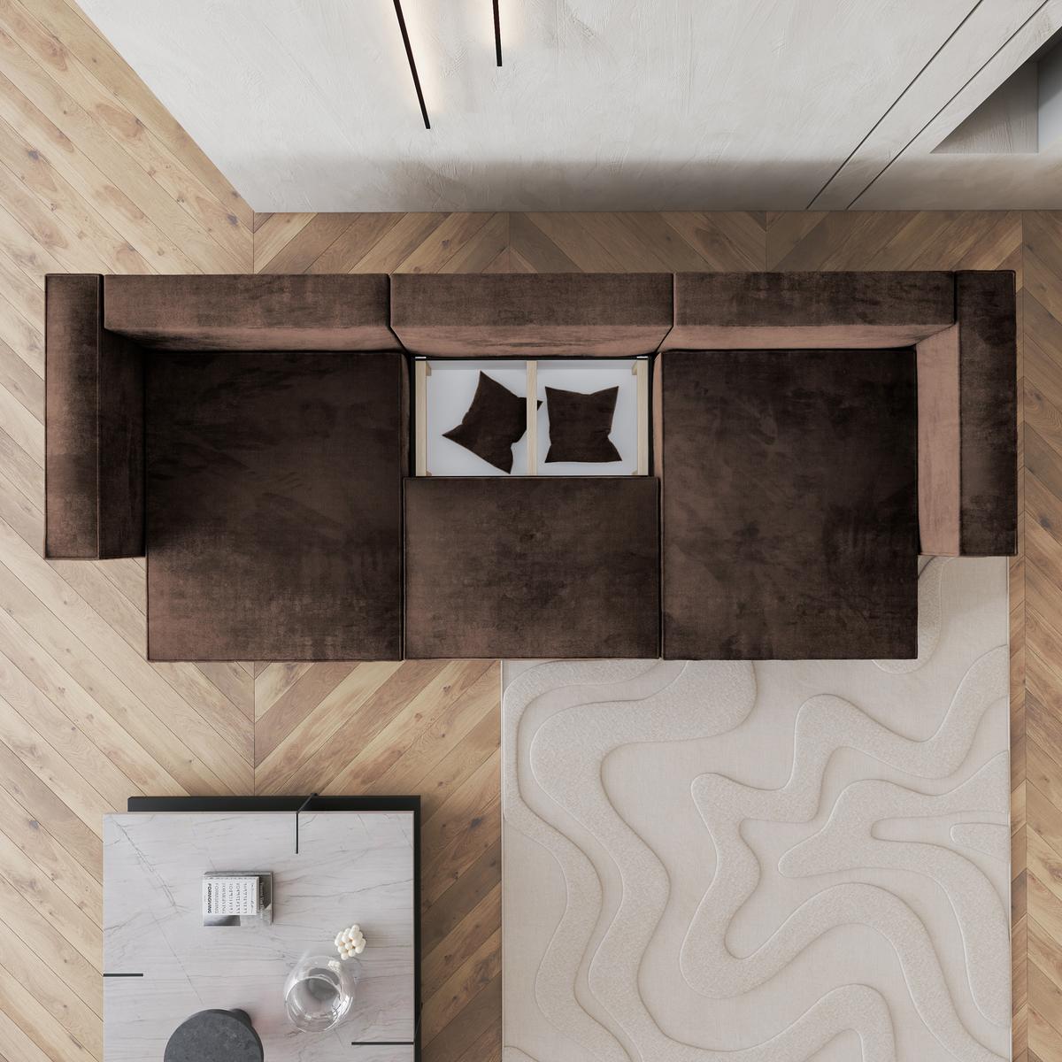 WOHNLANDSCHAFT SARMO M Braun Velours-Stoff mit Schlaffunktion - Braun/Grau, Holz/Kunststoff (347/70/148cm) - MASSENO