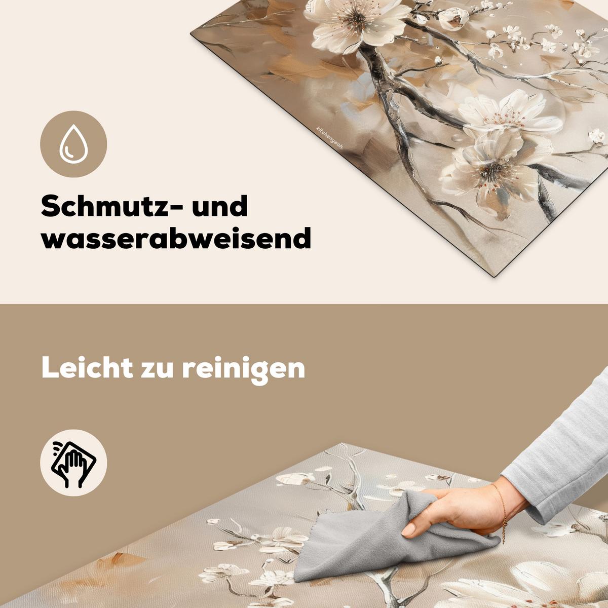HERDABDECKPLATTE Blumen - Abstrakt - Gemalt - Beige Herdabdeckung Induktionsfeld 75x52 cm - Kaschmir, Kunststoff (75/52/0.2cm) - MuchoWow