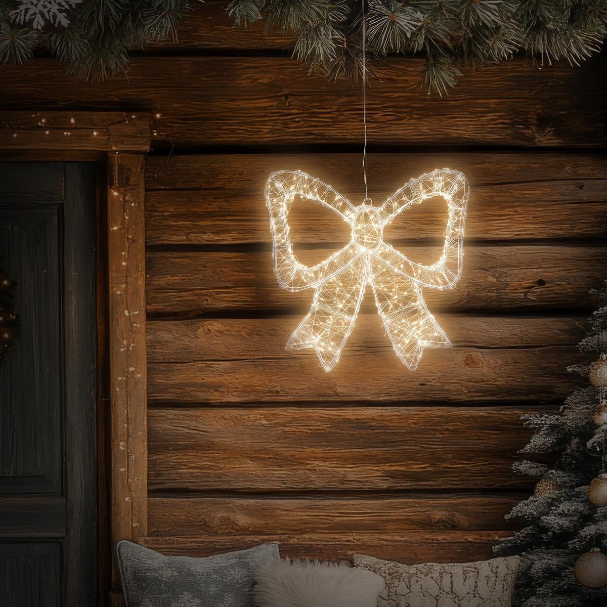 LED SCHLEIFE mit Timer 500 LED Warmweiß Weihnachtsdeko 33 cm Innen/Aussen - Weiß, Kunststoff (37/33/5cm) - ECD-Germany