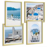 BILDER SET 4er Set - 50x50 cm & 40x60 cm Goldrahmen - Gebäude am Weißen Meer, Griechenland - Goldfarben, Kunststoff (50/50cm) - TULUP