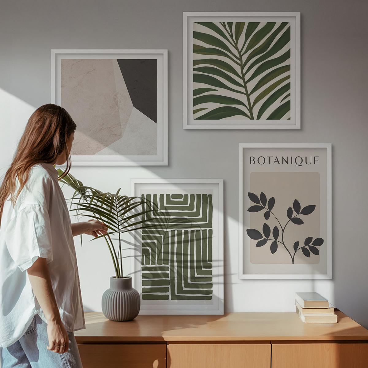 BILDER SET 4er Set - 50x50 cm & 40x60 cm Weißer Rahmen - Botanische Boho-Kompositionen - Weiß, Kunststoff (50/50cm) - TULUP