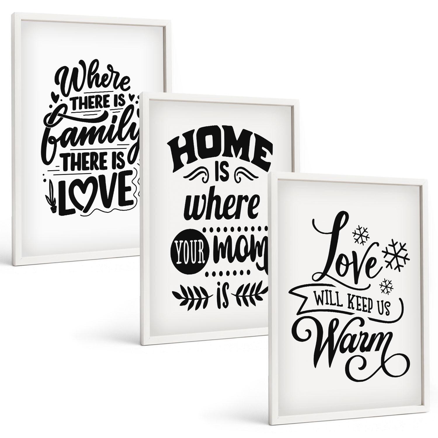 BILDER SET 3er Set - 40x60 cm Weißer Rahmen - Familie, Liebe, Zuhause, Wärme - Weiß, Kunststoff (40/60cm) - TULUP