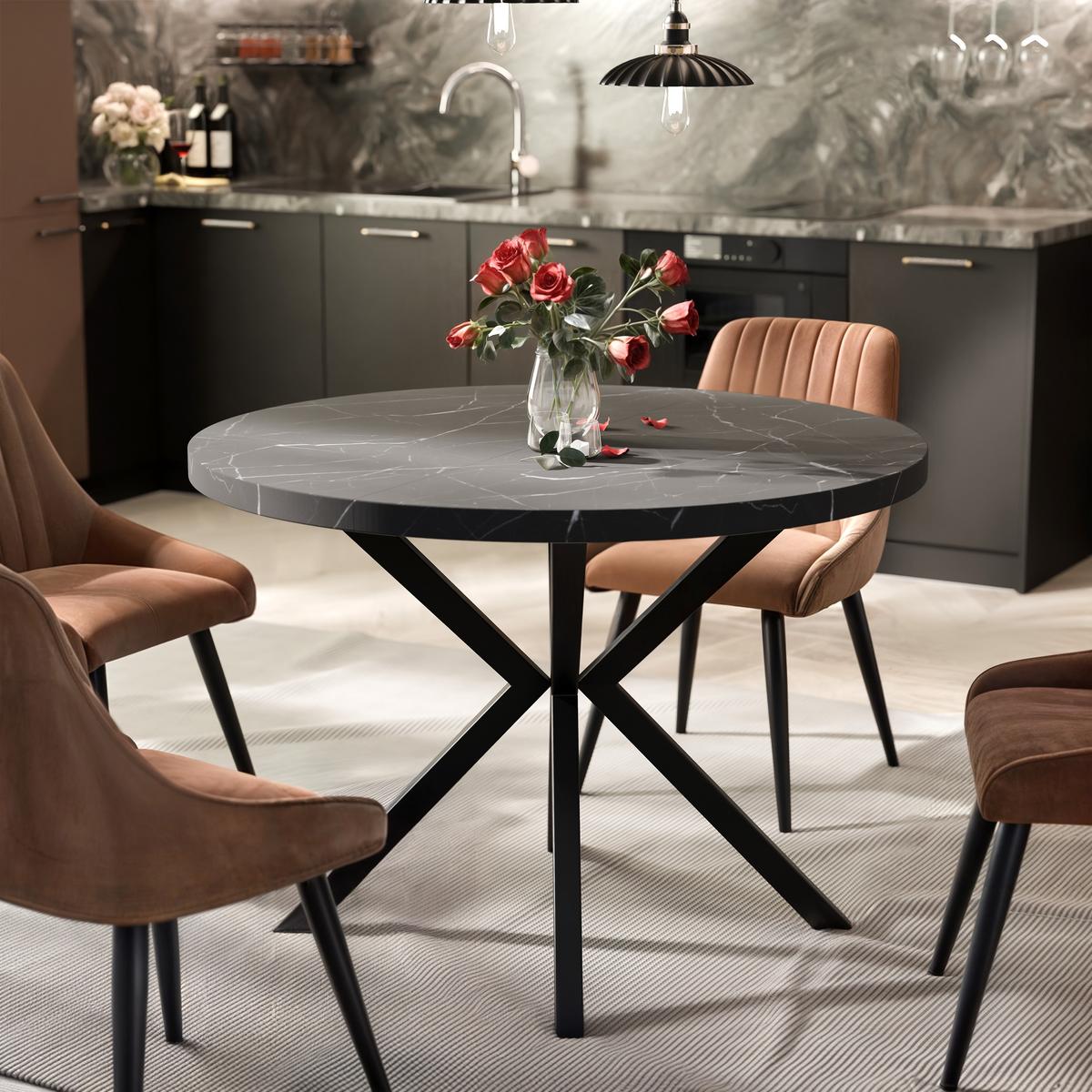 AUSZIEHTISCH MILTON 120-196/76 cm mit Metallgestell, Schwarz / Grigia Pietra - Schwarz/Grau, Holzwerkstoff/Metall (120/120/76cm) - Idohome