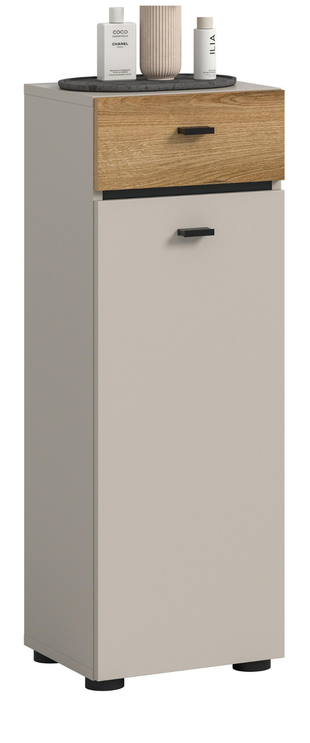 BADKOMMODE Kaschmir, Evoke Eiche 32 cm, Midischrank mit wechselbarem Türanschlag - Kaschmir/Eichefarben, Holzwerkstoff/Kunststoff (32/91/30cm) - Inn.Furn