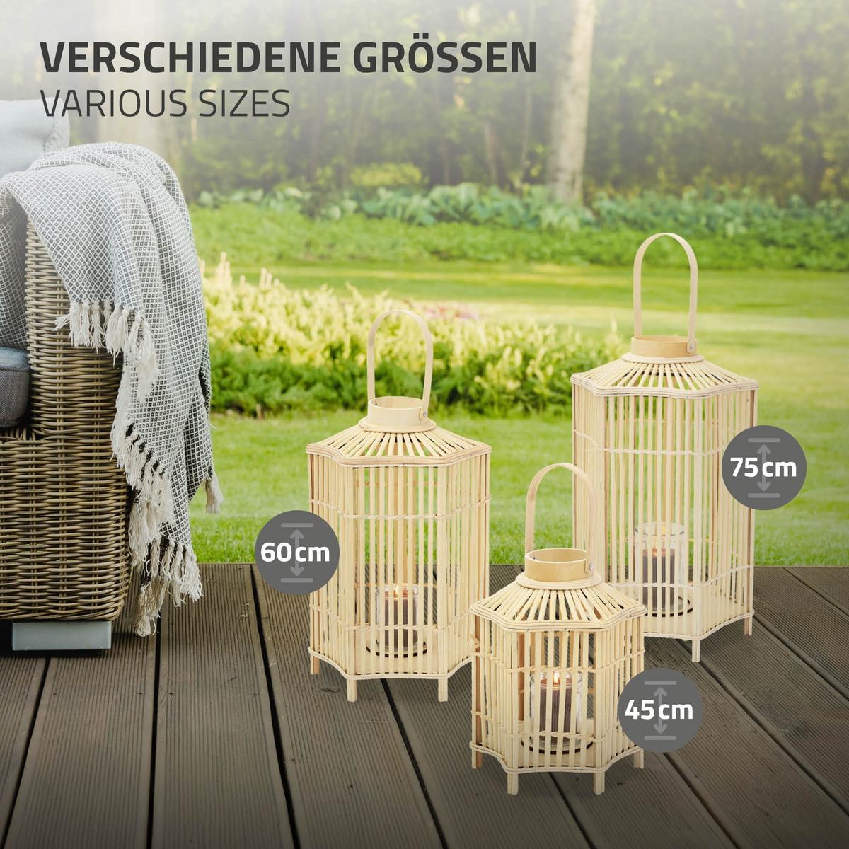 BAMBUS LATERNE H: 45 cm Holzfarbe Boho Stil - Naturfarben, Holz (25/45/25cm)