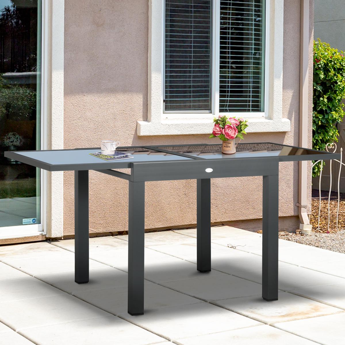 GARTENTISCH, Klappbarer Tischplatte, Balkontisch Terrassentisch, Alu, Glas, Schwarz - Schwarz, Metall (160/80/75cm) - Outsunny