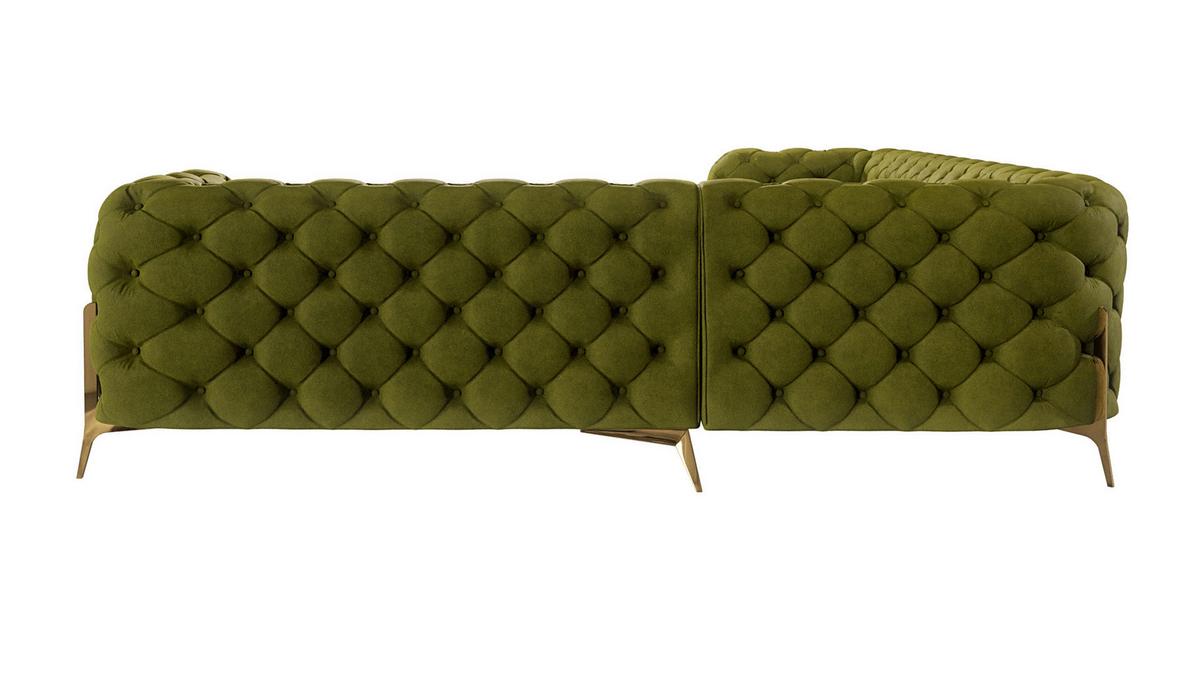 ECKSOFA Chesterfield Lexi Olive Samt, langer Schenkel links - Goldfarben/Olivgrün, Holz/Textil (323/264cm) - S-Style Möbel