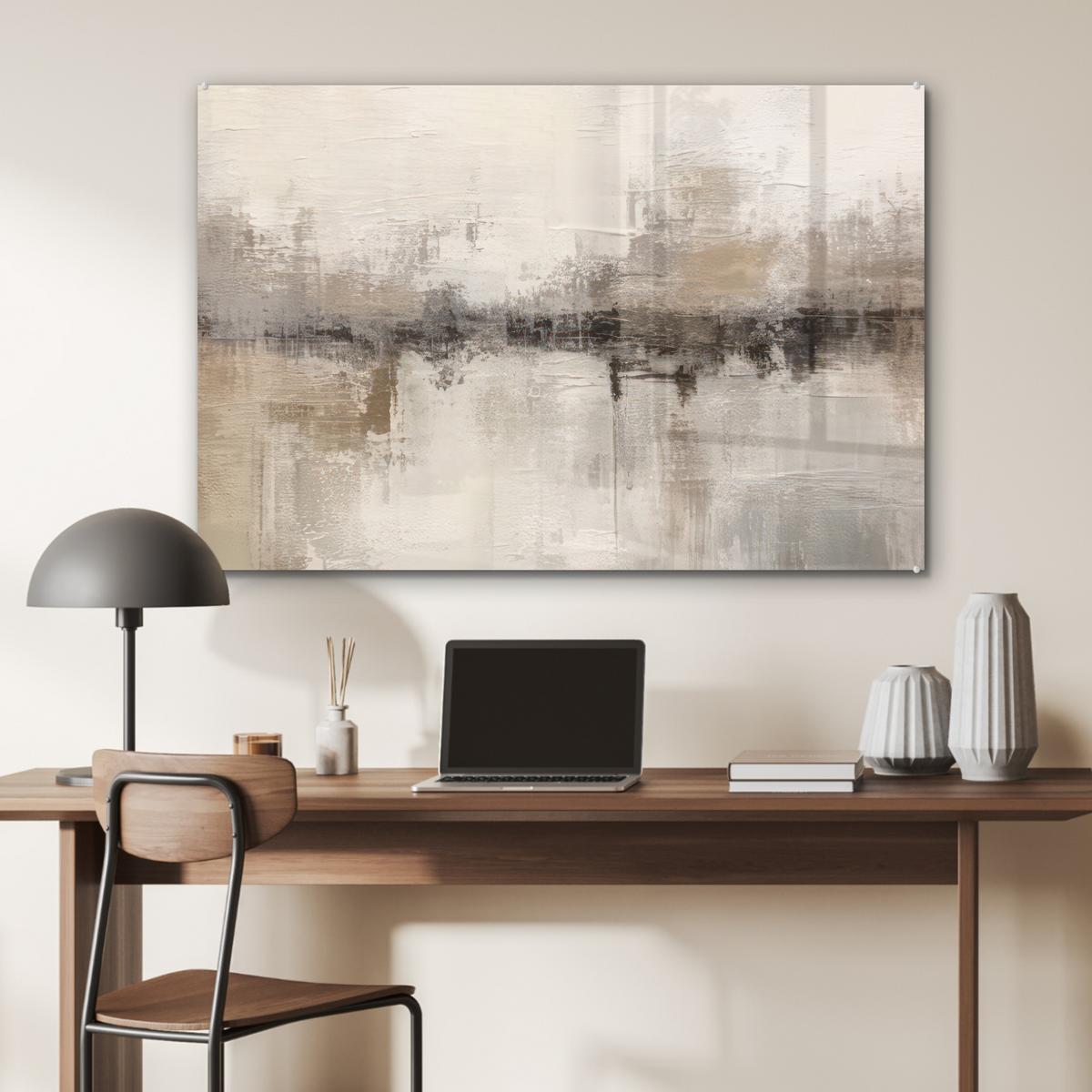 ACRYLGLASBILD Moderne Kunst - Abstrakt - Beige Wandbild Schlafzimmer 120x80 cm - Beige, Glas (120/80cm) - MuchoWow